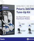 Polaris 360/380 Tune-Up Kit box for pool cleaner models, showing product details and images of compatible models TR35P and TR36P.