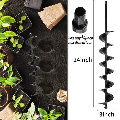 3x24 Inch Garden Auger Drill Bit Set For Planting Bulbs And Bedding Plants Easy Planter Garden Auger Post Hole Digger next to garden
