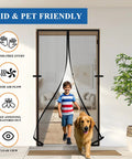 Magnetic Screen Door Fits 32x80 Inch Door, 34x81 Mesh, Scratch Proof Polyester with boy and dog, pet and kid friendly design