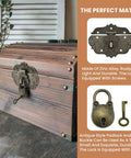 Old School Vintage Hasp And Padlock Set Bronze Zinc Alloy Decorative Latch Kit For Antique Jewelry Boxes Tool Chests And Rugged Suitcases Featuring Bear Shaped Tumbler on wooden chest