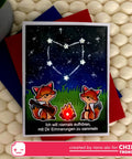 Handmade card featuring foxes, stars, and a heart constellation with text, created using Chibitronics materials for a craft project.