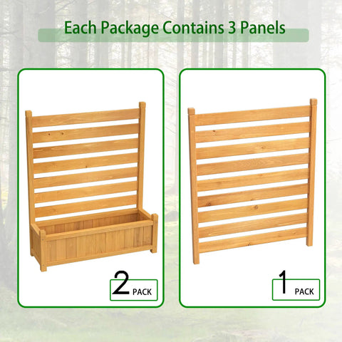 Three Panel Outdoor Wood Privacy Screen With Planter Box To Hide AC Unit And Trash Enclosure