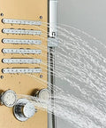 Rock Solid Matte Black Shower System With Ceiling Rainfall Head And Hand Sprayer Featuring Soft LED Glow And Air Injection Valve designed with smooth spray nozzles.
