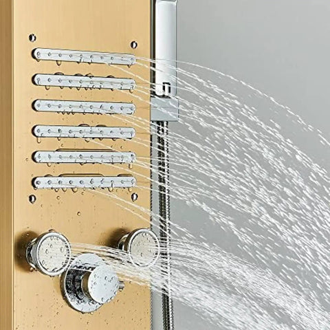 Rock Solid Matte Black Shower System With Ceiling Rainfall Head And Hand Sprayer Featuring Soft LED Glow And Air Injection Valve designed with smooth spray nozzles.