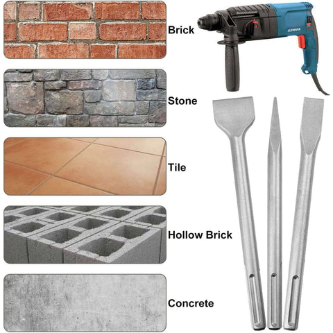 Amazon 6-piece SDS Max drill chisel set for hammer drills; 11-inch chisels with 50mm wide, 25mm flat; blue drill