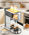 Compact 20 Bar Espresso Machine, Compact Coffee Maker With Steam Milk Frother, Stainless Steel Coffee Machine With 34oz Removable Water Tank For Cappuccino And Latte on kitchen counter