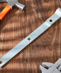 16 Inch Zinc Strap Hinges 4 Pack For Gates Tool Sheds Barn Doors And Swing Doors, close-up view on wooden surface with tools