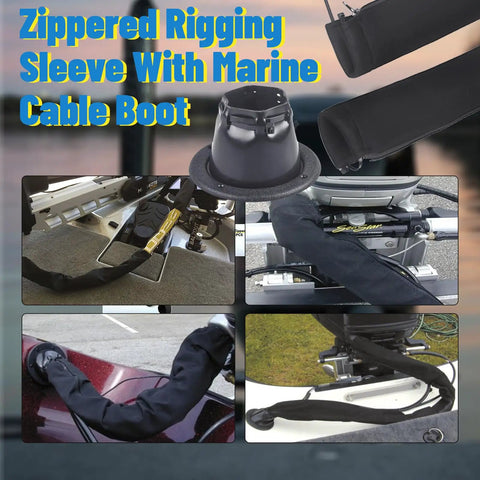 48 Inch Zippered Rigging Sleeve With Marine Cable Boot Diameter 4 And 2 Fifths Inches Universal Fit Yacht Cable Management Kit Waterproof Durable Shield For Steering And Electrical Cables On Boats