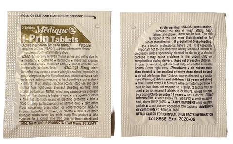 Medique I‑Prin Tablets blister packs (2 tablets) ibuprofen 200 mg, front view