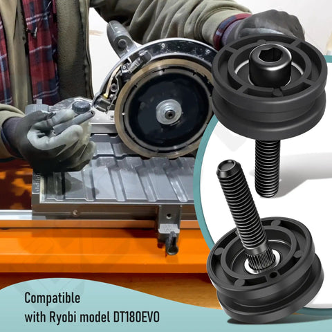 Heavy Duty Table Roller Kit For Ridgid And Ryobi 7 Inch Tile Saw with roller and screws installed on Ryobi DT180EVO