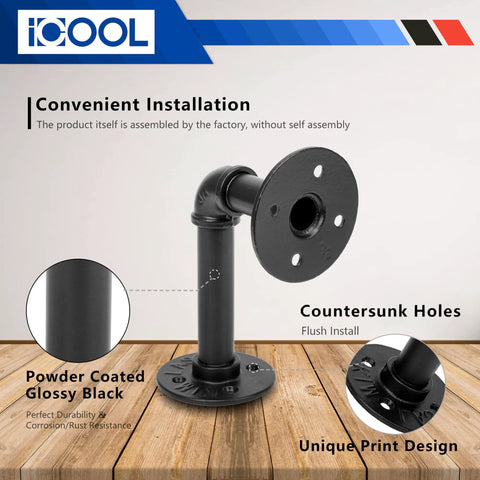 Ten Pack 7 Inch Industrial Pipe Shelf Brackets Heavy Duty Unibody For 8 To 14 Inch Boards with black powder-coated steel