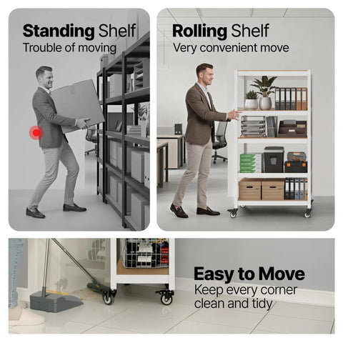 White 48 Inch Wide 5 Tier Rolling Metal Storage Cart With Locking Wheels Snap Together Tool Free Assembly Ultra Durable Shelves Perfect For Kitchen Garage And Laundry Move It Anywhere And Lock It In Place, white 5-tier cart with wheels