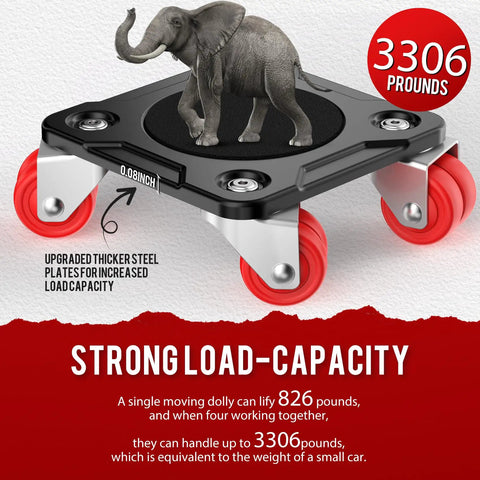 Beefy Heavy Duty Furniture Movers With Eight Wheels, Double Wheel Design Carbon Steel Panel Dolly Set With Lifter, 360 Degree Swivel Casters For Easy Moving, Max Load 3306 Lbs