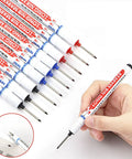 Real Deal Deep Hole Marker Pens 15 Pack Black Ink Long Neck Markers for Precision Woodworking, showing various colors and long nibs.