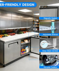 Heavy Duty 72 Inch Commercial Sandwich Prep Table Refrigerated Salad Fridge Equipped With 18 Easy Slide Topping Pans And A Wide Cutting Board with toppings displayed.