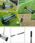 57 Inch Push Spike Lawn Aerator Roller with 1.4 Inch Galvanized Steel Spikes for deep soil aeration and compaction relief on grass