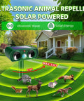 4 Pack Upgraded Sonic Ultrasonic Deer Repellent Devices With Solar Power Waterproof Outdoor Motion Sensor Deterrent on yard stake