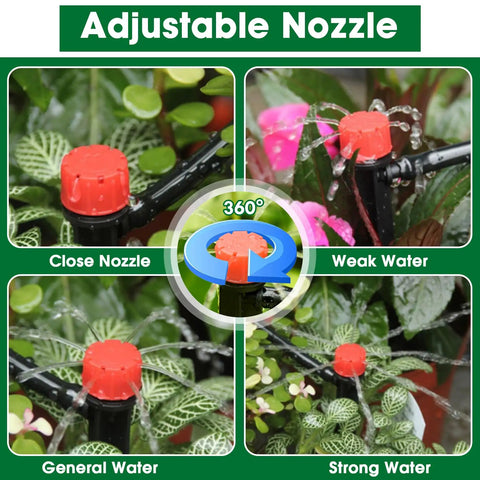 Drip Irrigation Kit For Garden And Greenhouse With 1/4 Inch Tubing Automatic Watering System adjustable nozzle options