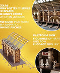 Platform Nine Three Quarters 3D Puzzle Wooden Model Kit Mechanical Harry Potter Scene With Two Figurines Kings Cross Station Brickwork Two Sided Display Includes Track Section Compatible With Hogwarts Express, wooden model of King’s Cross platform