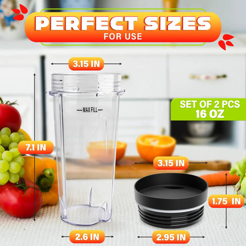 16 Oz Replacement Blender Cups With Lids Pack Of 2 for Protein Shakes Compatible With Bl770 Bl780 Bl660 Bl740 Blenders in kitchen