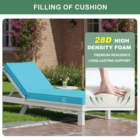 Chaise Lounge Cushions Outdoor Set Of 2 With Removable Covers Waterproof And Fade Resistant Sun Lounger Cushions For Pool Deck And Lawn 72 X 21 X 3 Inches Teal Comfy 28D High Density Foam showing side view on a patio
