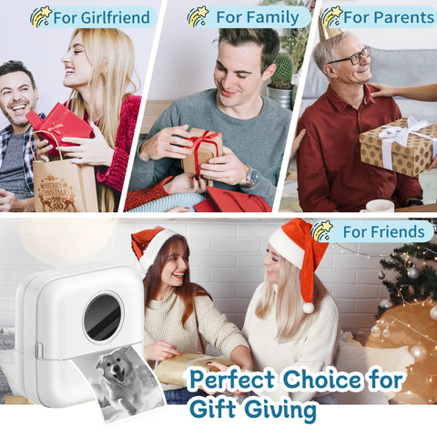 Compact Inkless Thermal Printer With Instant Bluetooth Sync And One Starter Roll Of Sticky Labels Ideal For Student Vibe Check Planners Crafting Buffs Digital Creators And Rapid Note Sharing On The Go with gift giving scene.