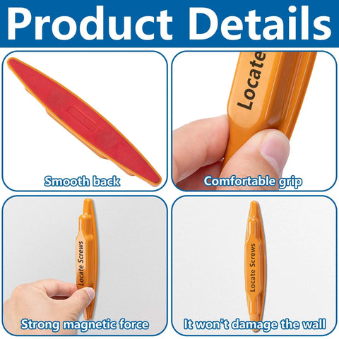 2 Pack Magnetic Stud Finders, Heavy Hitter Nail Head Locator with smooth back, comfortable grip, wall-safe design.