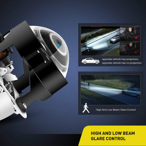2.5 Inch Mini Projector Lens For H1 Headlights Retrofit And Custom Headlamps Upgrade With Chrome Shroud, glare control feature