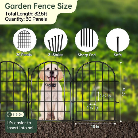Arched No Dig Garden Fence Panels 30 Pack 32.5 Ft Long Rustproof Metal Garden Edging With Ground Stakes Five Layer Reinforced Horizontal Bars