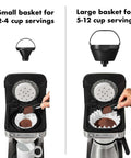 12 Cup Coffee Maker With Podless Single Serve Function In Silver Heats Water To 194 To 205 F For Fast Flavorful Brews And Fits One Or A Crowd With Small Or Large Brew Baskets, Easy Home Kitchen Coffee Brewer with small and large basket options