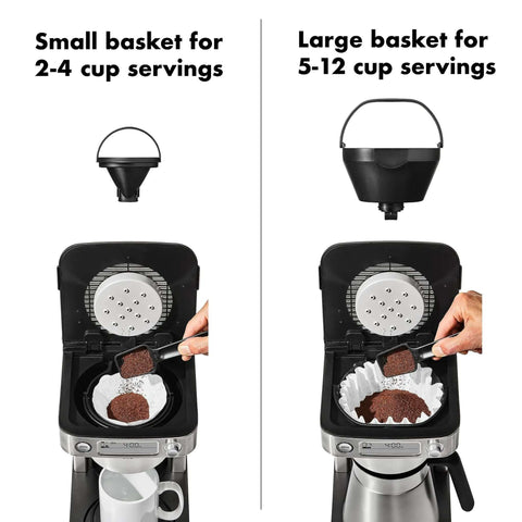12 Cup Coffee Maker With Podless Single Serve Function In Silver Heats Water To 194 To 205 F For Fast Flavorful Brews And Fits One Or A Crowd With Small Or Large Brew Baskets, Easy Home Kitchen Coffee Brewer with small and large basket options