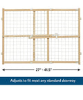 Wooden Wire Mesh Pet Safety Gate Adjustable From 29 To 40.5 Inches Wide And 24 Inches Tall With Powder Coated Frame And Comfort Squeeze Latch