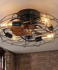 Low Profile 21 Inch Black Ceiling Fan With Remote Included Light Bulbs Caged Industrial Farmhouse Style Flush Mount Fixture For Bedroom