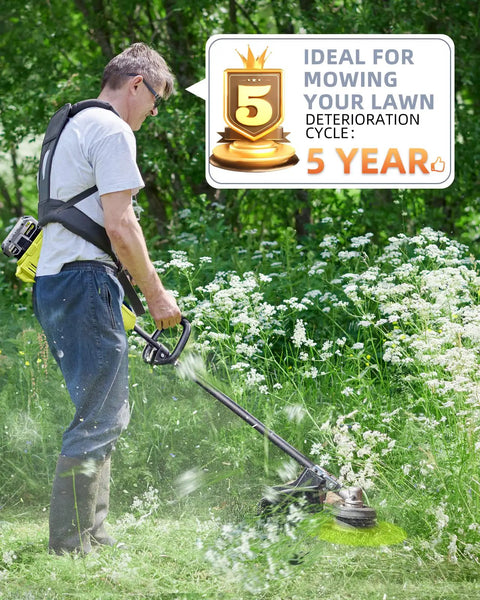 Person using cordless weed wacker with 0.08 Inch Copolymer Nylon Trimmer Line Refill Spool Set for One Plus Trimmers