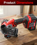 Heavy Duty 20V Compact Circular Saw With 3 Inch Brushless Motor And Dual 4Ah Batteries dimensions on a workbench, measuring 6x5x7 inches.