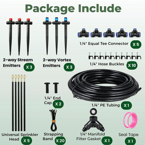 50Ft Drip Irrigation Kit For Garden With Plug And Play Quick Connect Tubing And Automatic Sprinkler System Adjustable Misting Nozzles One Quarter Inch Hose For Outdoor Raised Beds Flower Beds Yard And Greenhouse