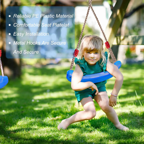 Child on Kids Outdoor Swing Seat With Extra Thick Rope And Adjustable Height From Fifty Five To Seventy One Inches in backyard