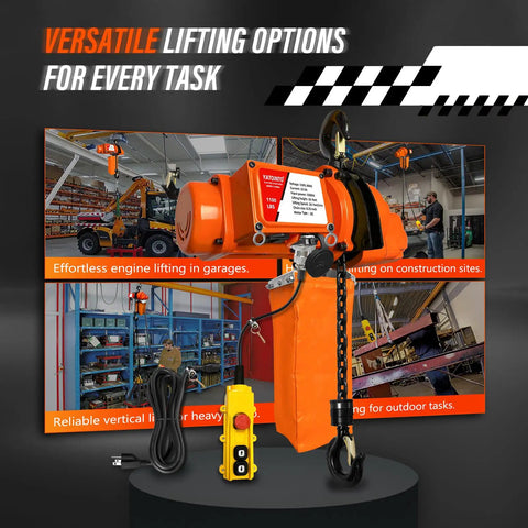 Electric Chain Hoist Half Ton With 20 Ft Wired Remote, Emergency Stop, Swivel Hook, 1100 Lb Capacity, 10 Ft Lift, 120V