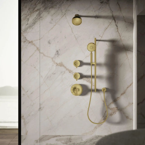 Purist Single Function Shower Head 1.75 GPM Vibrant Brushed Moderne Brass Finish wall-mounted with bath collection fixtures