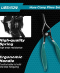 LIBRATON two-piece hose clamp pliers set with swivel function and green handles.