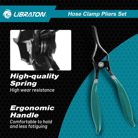 LIBRATON two-piece hose clamp pliers set with swivel function and green handles.