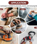 Various applications of 110 Pcs 6 Inch Round Hook And Loop Sanding Discs Set With 6 Hole Design Grits 60 80 120 240 400