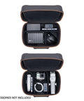 Heavy Duty Electronics Travel Crate With Custom Padded Dividers For Cables Chargers And Wireless Mouse semi rigid hard shell case open with organized tech accessories.