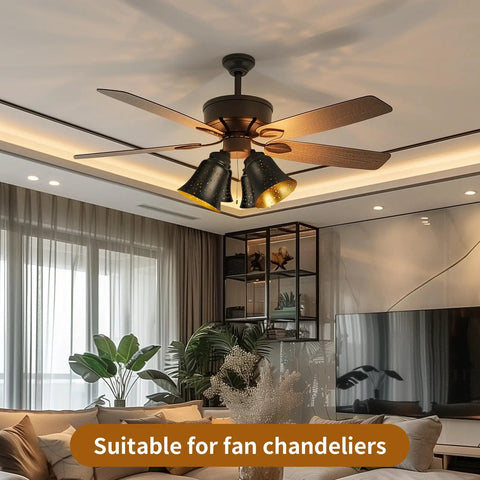 Ceiling Fan Light Covers 4 Pack Replacement Shades For Pendant Lights With 1-5/8 Inch Fitter 4.75 Inch Diameter And 4.5 Inch Height Metal Bell Shaped Covers For Chandeliers And Wall Sconces in modern living room setting