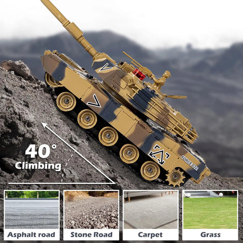Epic Remote Control Battle Tank Set 1/24 With M1A2 climbing 40-degree terrain with surface compatibility