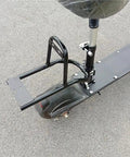 Sturdy Steel Rear Luggage Basket For Electric Scooters, Stays Put Mount Rack With Quick Install shown on scooter for cargo carrying