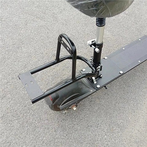 Sturdy Steel Rear Luggage Basket For Electric Scooters, Stays Put Mount Rack With Quick Install shown on scooter for cargo carrying