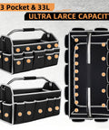 Built Tough 16 Inch Tool Bag For Men With Open Top Design showcasing 33 pockets and wide mouth utility tote in grey.