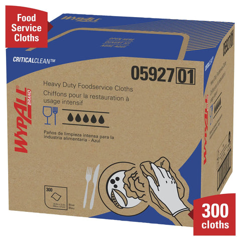 CriticalClean High Capacity Heavy Duty Foodservice Cloths Quarterfold Towels Blue 300 Sheets Per Box packaging