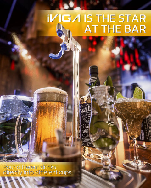 Glass Filler Faucet For Bars And Restaurants Deck Mount Chrome Drinking Water Station with glasses on a bar counter